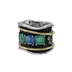 ANILLO PLATA Y ORO ESMERALDA Y TANZANITA 7BHC026RTE00